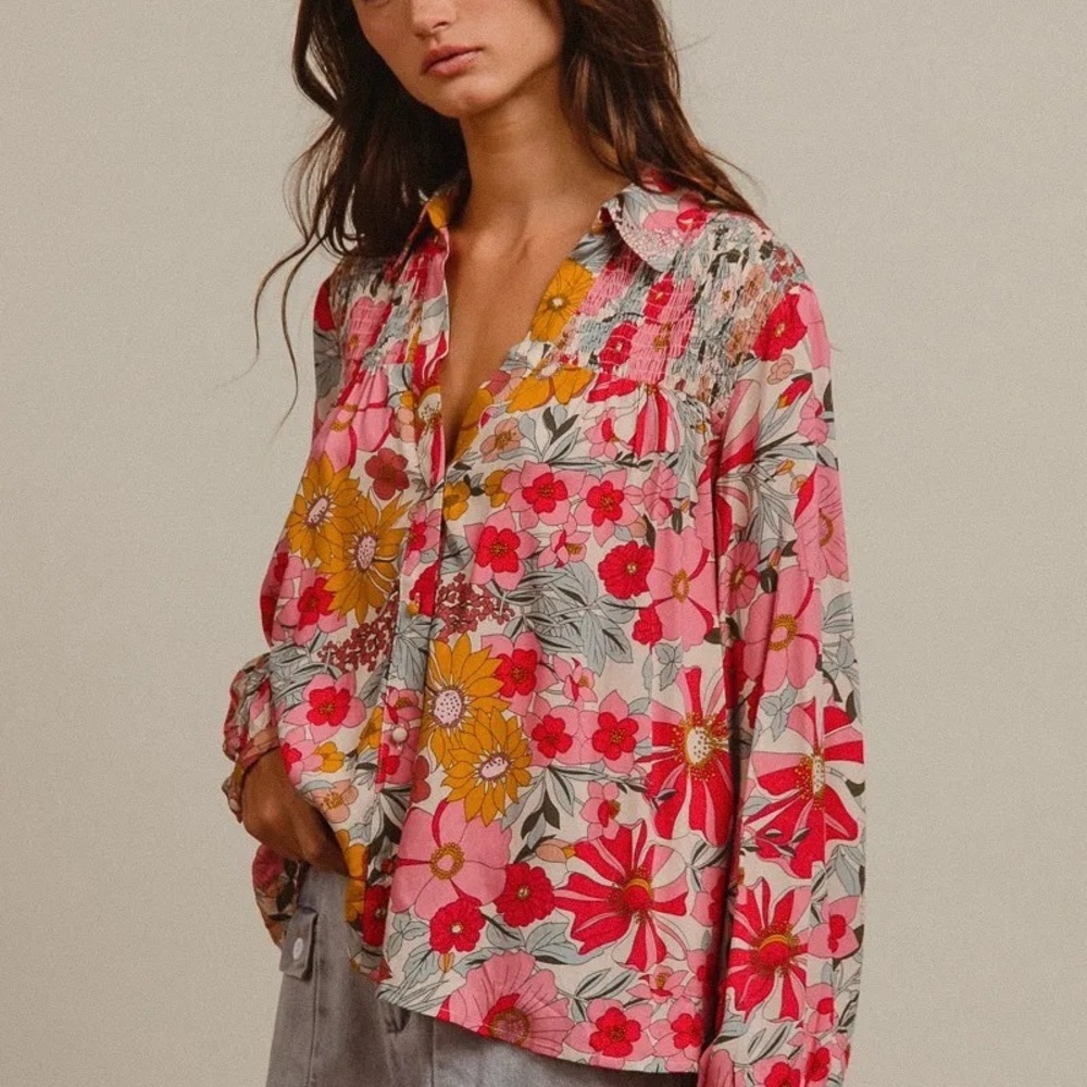 BiBi Woven Floral Printed Shirt Top - Picture 8 of 15